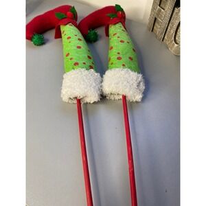 Christmas Elf Legs Green Red Polka Dot White Fur Stuffed Plush Stems Decorative